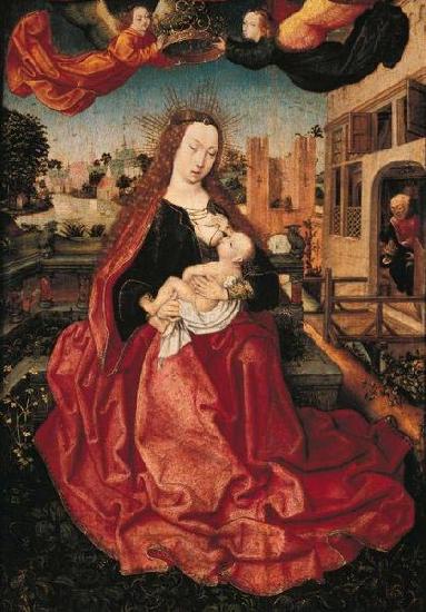 Master of Frankfurt Madonna and Child crowned by two angels. China oil painting art